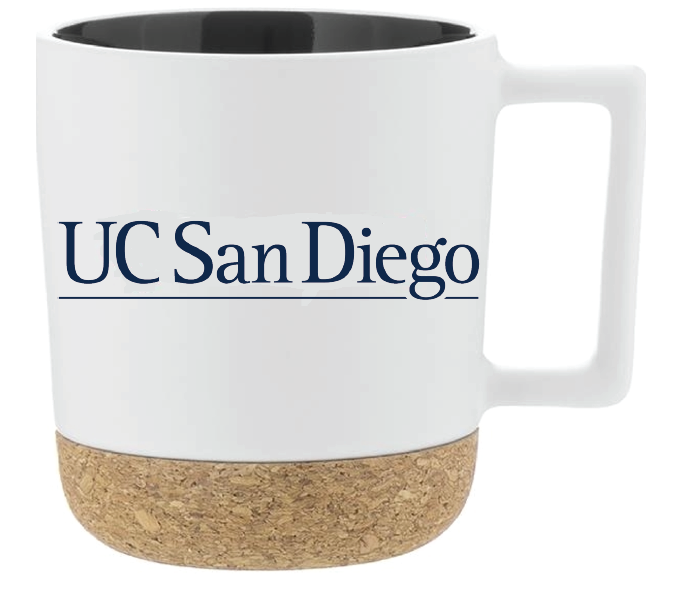 UC San Diego white mug with cork bottom