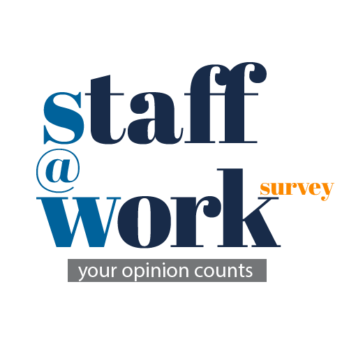 staff at work survey logo.  your opinion counts