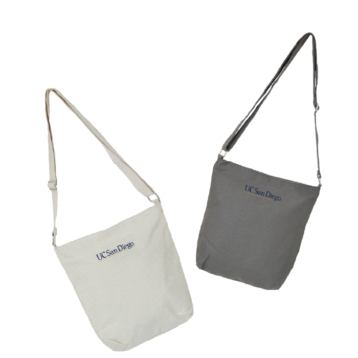 white and grey UCSD tote bags