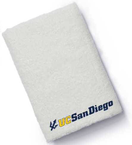 White towel with UCSD trident logo.png